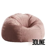 Detailed 3D model set of the Kingston corduroy beanbag chair, a soft, fluffy large pouf in neutral colors (beige, pink, gray, purple), perfect for casual seating.