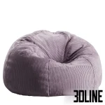 Detailed 3D model set of the Kingston corduroy beanbag chair, a soft, fluffy large pouf in neutral colors (beige, pink, gray, purple), perfect for casual seating.