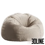 Detailed 3D model set of the Kingston corduroy beanbag chair, a soft, fluffy large pouf in neutral colors (beige, pink, gray, purple), perfect for casual seating.