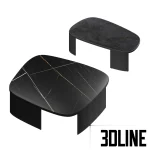 Detailed 3D model set of four Koishi coffee tables, featuring abstract, pebble-shaped marble tops with black veining and matte black lacquer bases.
