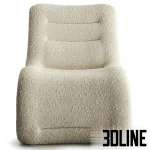 High-resolution 3D model of the Armchair Wilson La Redoute AM.PM, featuring a continuous S-curve frame and fully upholstered in cream textured boucle fabric.