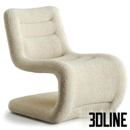 High-resolution 3D model of the Armchair Wilson La Redoute AM.PM, featuring a continuous S-curve frame and fully upholstered in cream textured boucle fabric.