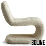 High-resolution 3D model of the Armchair Wilson La Redoute AM.PM, featuring a continuous S-curve frame and fully upholstered in cream textured boucle fabric.