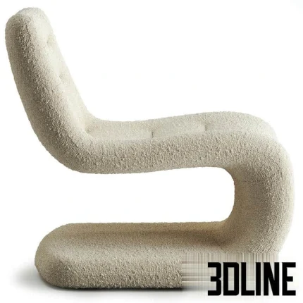 High-resolution 3D model of the Armchair Wilson La Redoute AM.PM, featuring a continuous S-curve frame and fully upholstered in cream textured boucle fabric.