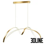 3D model of the lampatron NORVIN B LUX gold pendant lamp, featuring two intersecting, abstractly curved golden metal strips with integrated LED light channels.