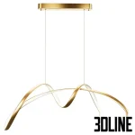 3D model of the lampatron NORVIN B LUX gold pendant lamp, featuring two intersecting, abstractly curved golden metal strips with integrated LED light channels.