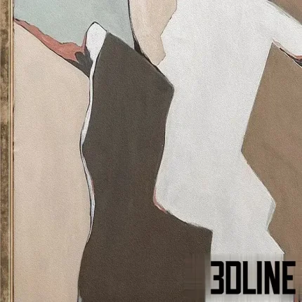A set of three large, abstract wall art pieces (a diptych and a horizontal panel) featuring organic, overlapping shapes in a soothing neutral palette of white, beige, light sage green, and dark brown, framed in gold-toned metallic accents.