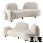 Detailed 3D model of the Familyscape sculptural sofa by Mathieu Lehanneur, a low-profile curved couch with two voluminous, rounded backrests, upholstered in light beige fabric.