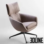 Detailed 3D model of the Leolux LX694 armchair, a high-back lounge chair upholstered in soft brown leather with gathered detail, set on a four-star swivel base.