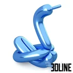 3D model of two highly reflective metallic balloon animal sculptures: a gold poodle/dog and a blue swan.