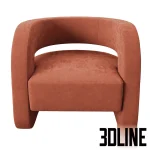 High-resolution 3D model of the MG+BW Home Kirby armchair, featuring deep, rounded U-shaped arms and a seat upholstered in a textured terracotta fabric.