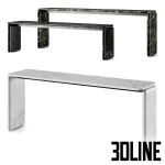 3D model set of Minotti Drake console tables, featuring a minimalist bridge design in black Marquina and brown Emperador marble finishes with sleek metal inner frames.