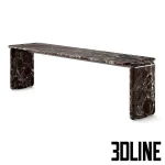 3D model set of Minotti Drake console tables, featuring a minimalist bridge design in black Marquina and brown Emperador marble finishes with sleek metal inner frames.