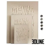 3D model of a modern abstract painting featuring heavy textured impasto strokes and plaster relief in neutral beige tones, framed in a thin metal edge.