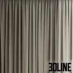 3D model of a modern dual-layer curtain set, featuring heavy beige blackout drapes with deep vertical folds and a light, translucent white tulle under-layer.