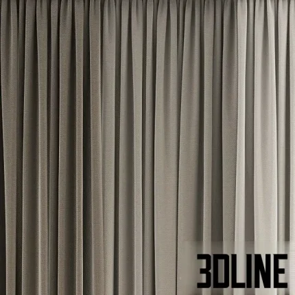 3D model of a modern dual-layer curtain set, featuring heavy beige blackout drapes with deep vertical folds and a light, translucent white tulle under-layer.