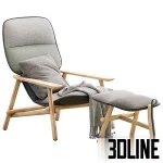 High-resolution 3D model of the Moroso Lilo Armchair and Ottoman set, featuring a light wood frame and two-tone gray fabric upholstery.