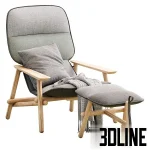 High-resolution 3D model of the Moroso Lilo Armchair and Ottoman set, featuring a light wood frame and two-tone gray fabric upholstery.