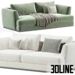High-quality 3D model of Morty plush modular sofa with deep cushions and soft velvet/chenille fabric upholstery