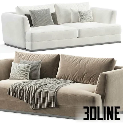 High-quality 3D model of Morty plush modular sofa with deep cushions and soft velvet/chenille fabric upholstery