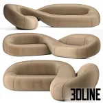 Detailed 3D model of the sculptural Natuzzi Infinito sofa, a low-profile sectional couch upholstered in smooth beige velvet fabric with a continuous infinity-shaped silhouette.