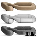 Detailed 3D model of the sculptural Natuzzi Infinito sofa, a low-profile sectional couch upholstered in smooth beige velvet fabric with a continuous infinity-shaped silhouette.