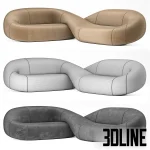 Detailed 3D model of the sculptural Natuzzi Infinito sofa, a low-profile sectional couch upholstered in smooth beige velvet fabric with a continuous infinity-shaped silhouette.