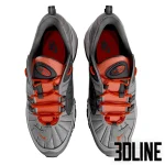 High-detail 3D model of Nike Air Max 98 sneakers in a Wolf Grey and Total Orange colorway, featuring realistic mesh textures, layered leather upper, and visible full-length Air unit.
