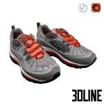 High-detail 3D model of Nike Air Max 98 sneakers in a Wolf Grey and Total Orange colorway, featuring realistic mesh textures, layered leather upper, and visible full-length Air unit.