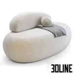 3D model of the Olten sofa from Divan.ru featuring a minimalist, organic pebble-like shape with a rounded backrest, upholstered in light beige fabric.