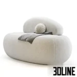 3D model of the Olten sofa from Divan.ru featuring a minimalist, organic pebble-like shape with a rounded backrest, upholstered in light beige fabric.
