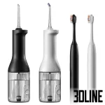 Detailed 3D model set of Philips Sonicare oral care products, including two electric toothbrushes (black and white) and two water flosser devices (black and white).