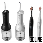 Detailed 3D model set of Philips Sonicare oral care products, including two electric toothbrushes (black and white) and two water flosser devices (black and white).