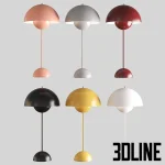 High-resolution 3D model of a pink/coral mushroom table lamp with a large dome shade and a small internal dome, typical of mid-century modern design.