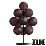 3D model of the Stellar Grape Table Lamp (Small) by Pulpo, designed by Sebastian Herkner, featuring a cluster of textured purple and grey glass spheres on a black stand.