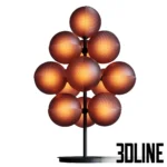 3D model of the Stellar Grape Table Lamp (Small) by Pulpo, designed by Sebastian Herkner, featuring a cluster of textured purple and grey glass spheres on a black stand.