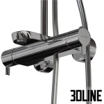 High-resolution 3D model of Ramon Soler DRAKO thermostatic shower system with square rain shower head and polished chrome finish