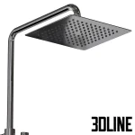 High-resolution 3D model of Ramon Soler DRAKO thermostatic shower system with square rain shower head and polished chrome finish