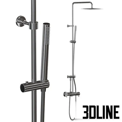High-resolution 3D model of Ramon Soler DRAKO thermostatic shower system with square rain shower head and polished chrome finish