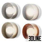 RBW Ripple wall sconces featuring thick circular glass shades with concentric ring textures, shown in amber, olive green, and clear glass finishes with a metallic backplate.