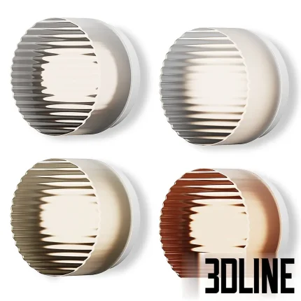 RBW Ripple wall sconces featuring thick circular glass shades with concentric ring textures, shown in amber, olive green, and clear glass finishes with a metallic backplate.