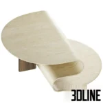 3D model of a round placemat with a light wood grain texture, shown in both a flat serving position and a curled flexible state.