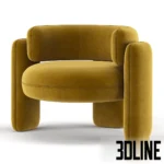 3D model set of the Royal Stranger Embrace armchair in four colors (rust, blue, yellow, beige), featuring a chubby rounded silhouette with thick cylindrical legs and velvet upholstery.