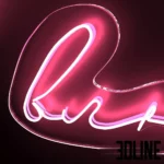 3D model of a pink neon wall sign with Russian script text reading "Здесь можно влюбиться" (Here you can fall in love), emitting a soft romantic glow on a dark background.