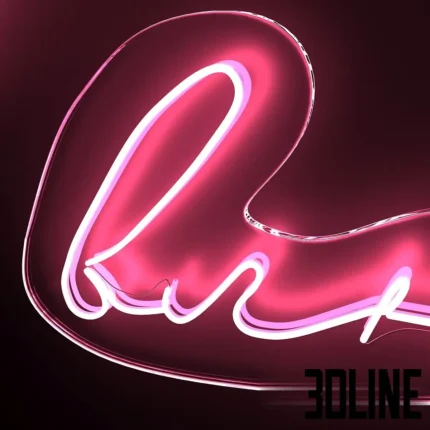 3D model of a pink neon wall sign with Russian script text reading "Здесь можно влюбиться" (Here you can fall in love), emitting a soft romantic glow on a dark background.