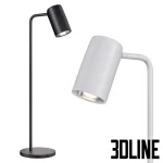 Detailed 3D model set of the Sal minimalist table lamp, featuring a thin metal stand and an angled cylindrical head, available in both black and white matte finishes.