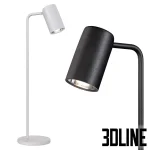 Detailed 3D model set of the Sal minimalist table lamp, featuring a thin metal stand and an angled cylindrical head, available in both black and white matte finishes.