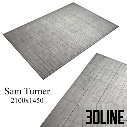 High-resolution 3D material of Sam Turner rectangular patterned rug with interwoven line texture in neutral grey color