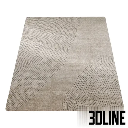 3D model of the Sands Rug featuring a neutral beige color palette with a 3D embossed pattern resembling topographic maps or sand ripples.