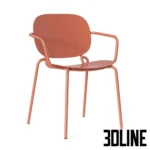 3D model of the Scab Design Si-Si armchair in a matte terracotta finish, featuring a simple tubular steel frame and a curved backrest.